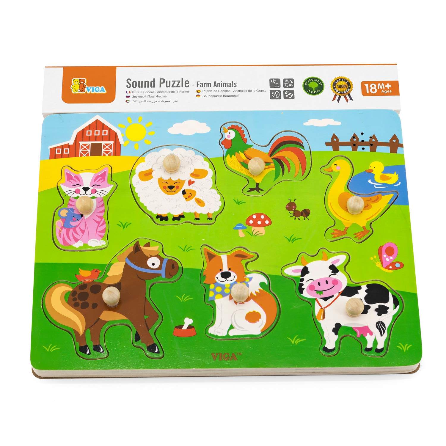 VIGA Toys | Sound Peg Puzzle Farm Animals