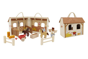 Wooden Portable Horse Stable Play Set