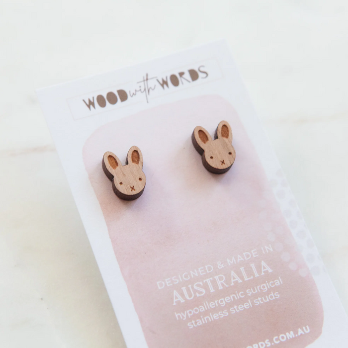 Wood With Words Stud Earrings - Bunny Rabbit