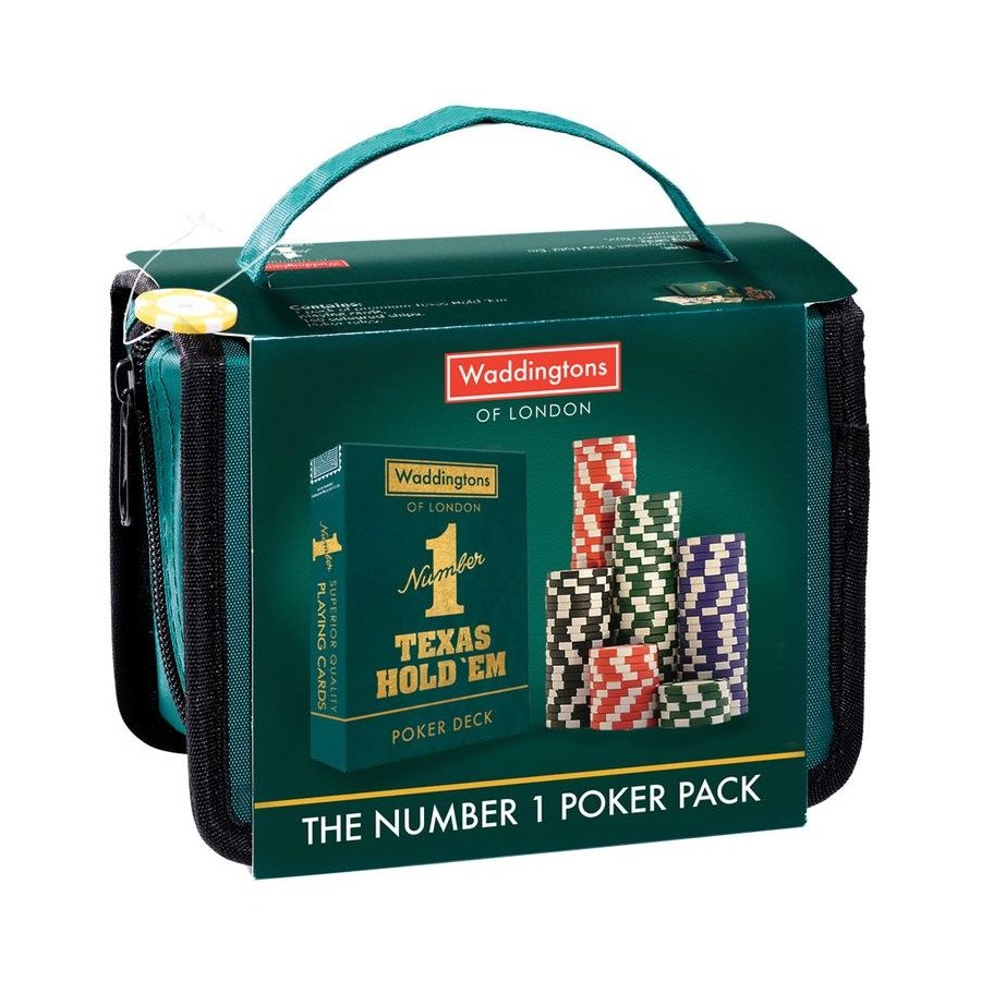 Waddingtons Texas Hold’em poker pack with cards, chips and zip carry case — Adventure Awaits