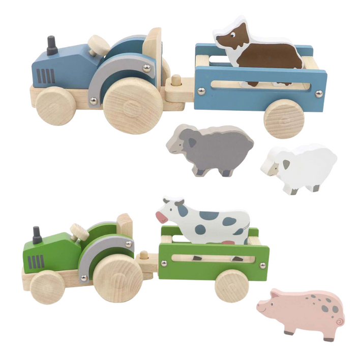 Wooden Tractor with Farm Animals