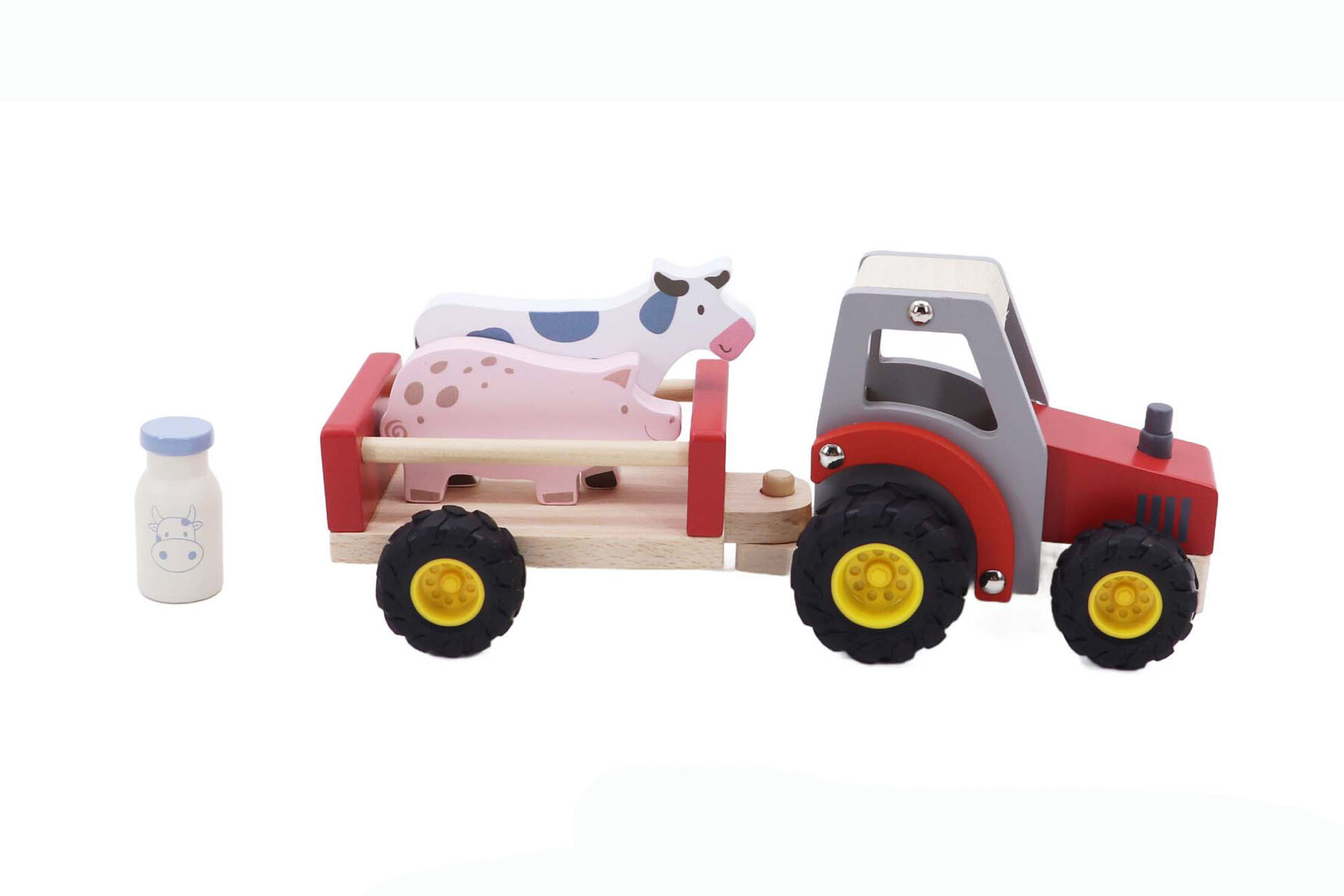 Wooden Tractor With Rubber Wheels And Farm Animals