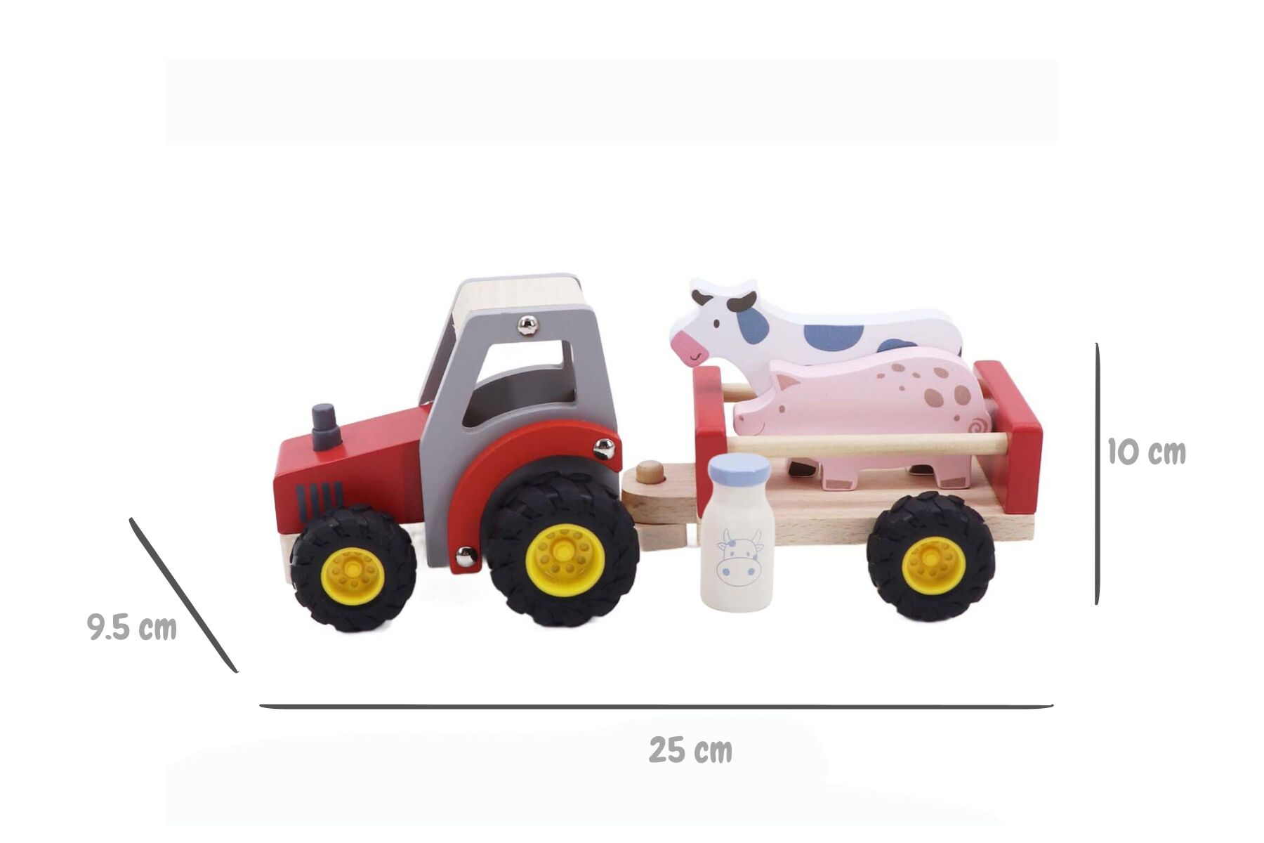 Wooden Tractor With Rubber Wheels And Farm Animals