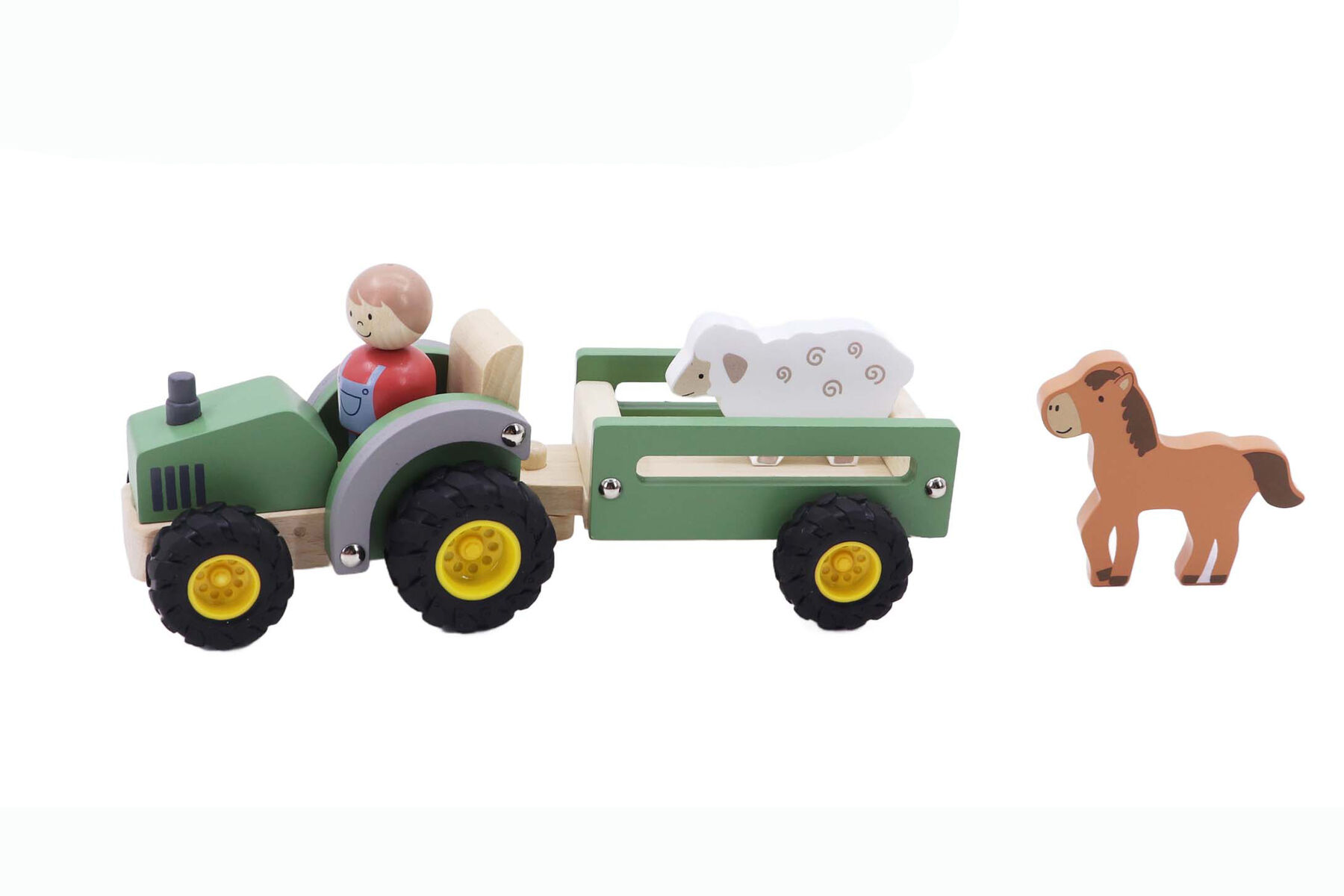 Wooden Tractor With Rubber Wheels And Farm Animals