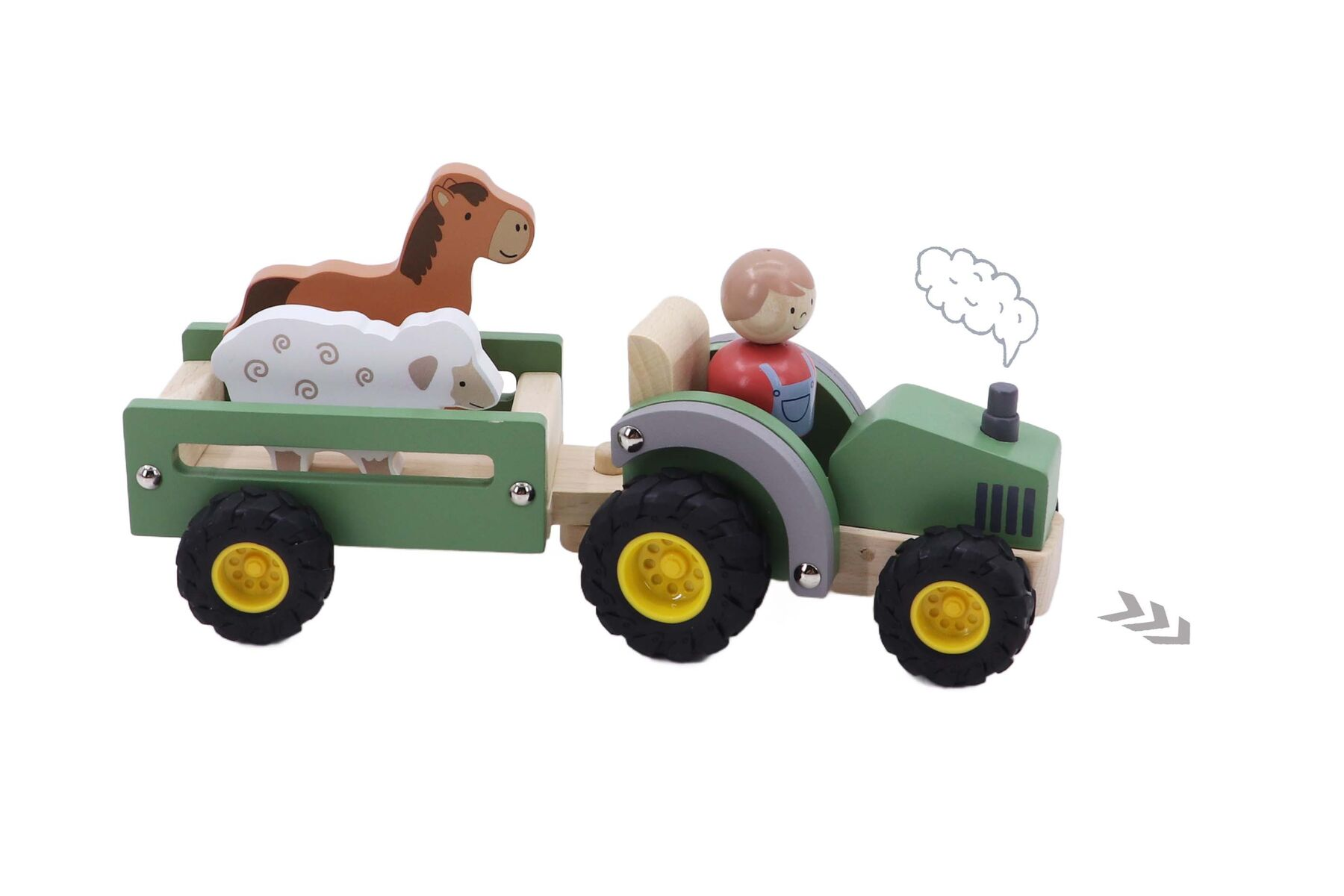 Wooden Tractor With Rubber Wheels And Farm Animals