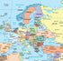 World map wall sticker close up showing Europe with capital cities and clear country labels — Adventure Awaits