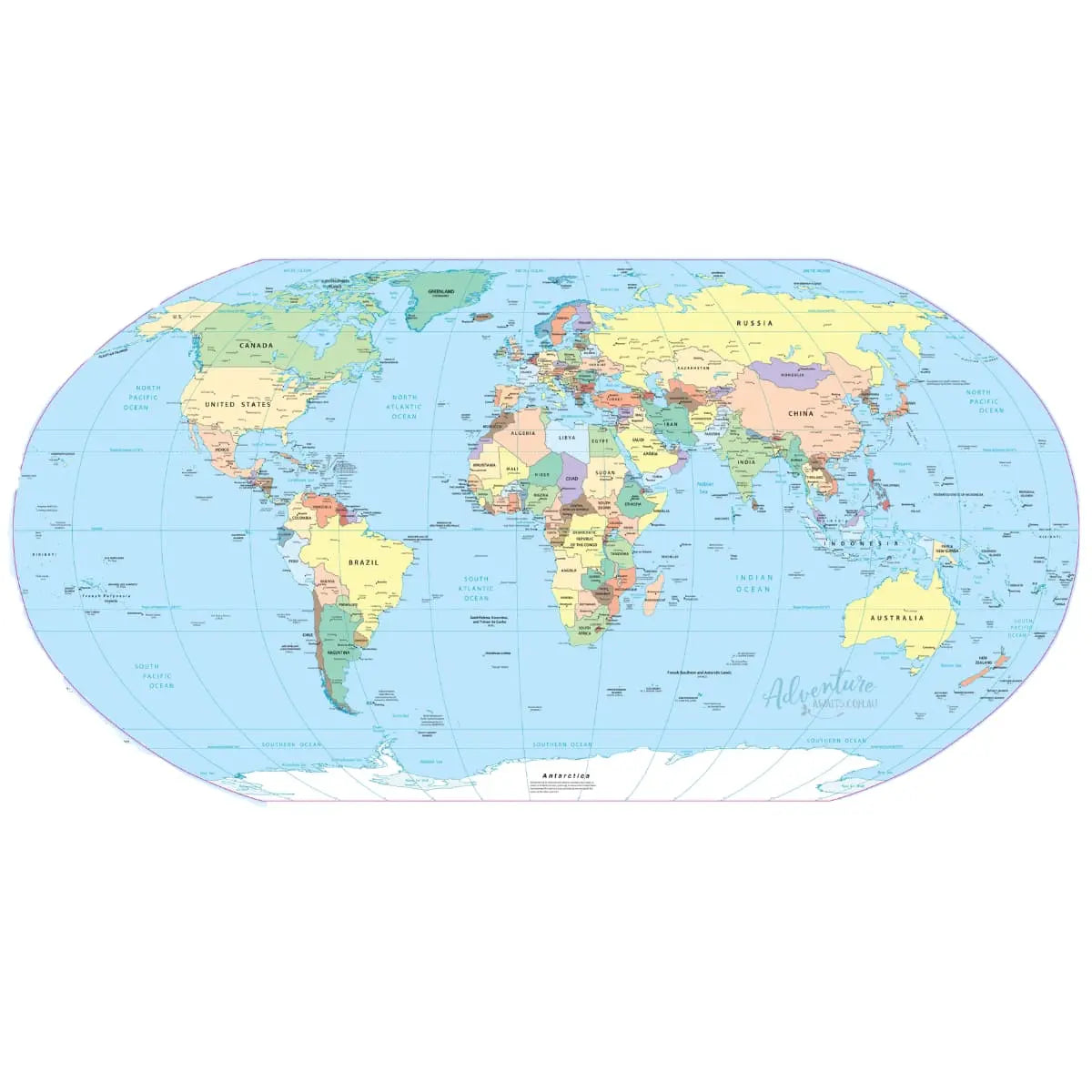World map wall sticker, removable fabric map of the world in colour, a full metre wide — Adventure Awaits