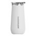 white insulated wine tumbler with clear lid and Alcoholder branding, sleek modern drinkware for keeping drinks hot or cold at home or outdoors Adventure Awaits