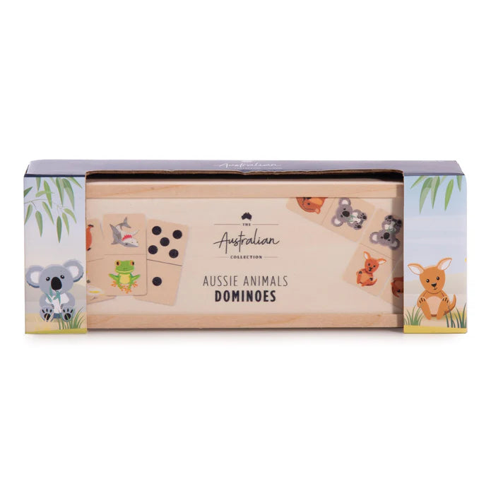 Australian Animals dominoes in a wooden box