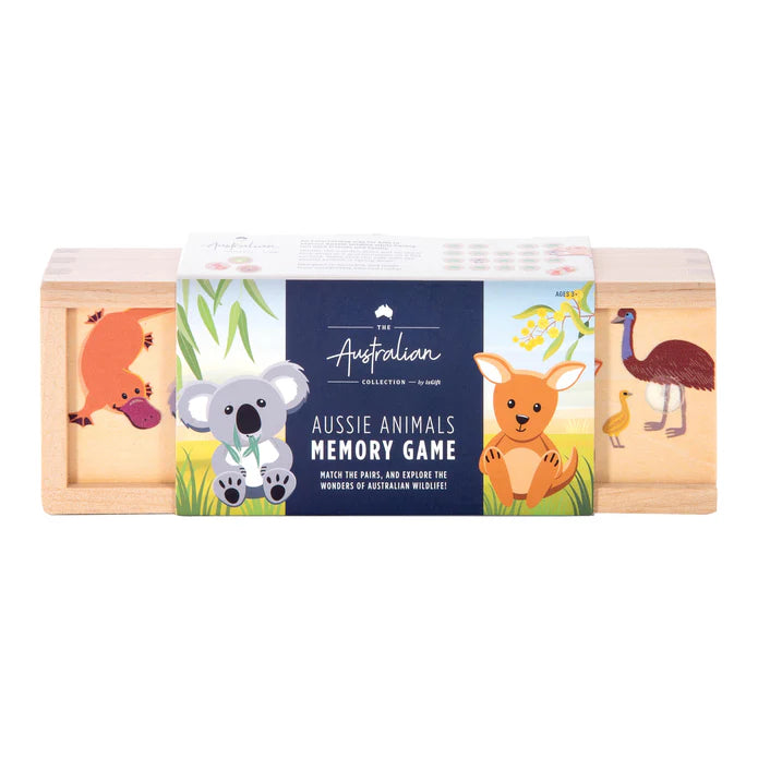 Australian animals memory match game in wooden box