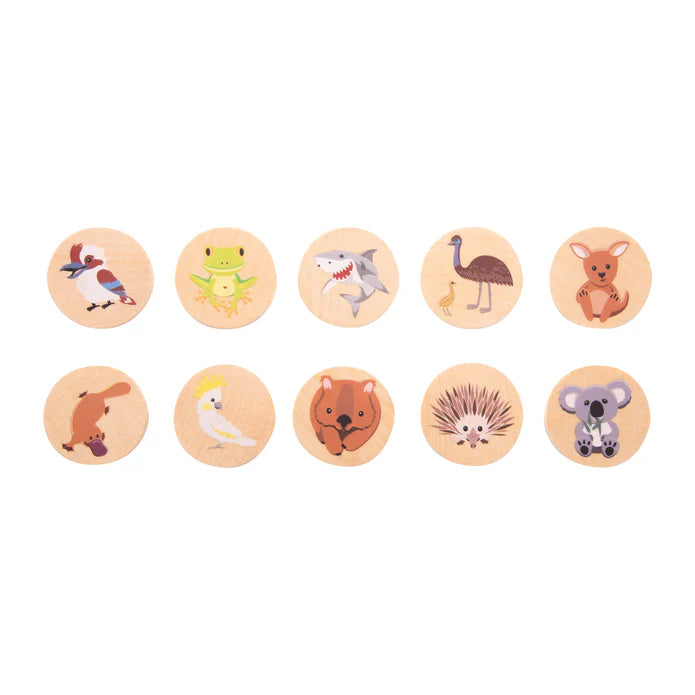Australian animals memory match game in wooden box