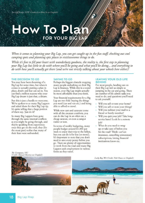 How To Plan For Your Big Lap page in Australian road trip travel guide Adventure Awaits