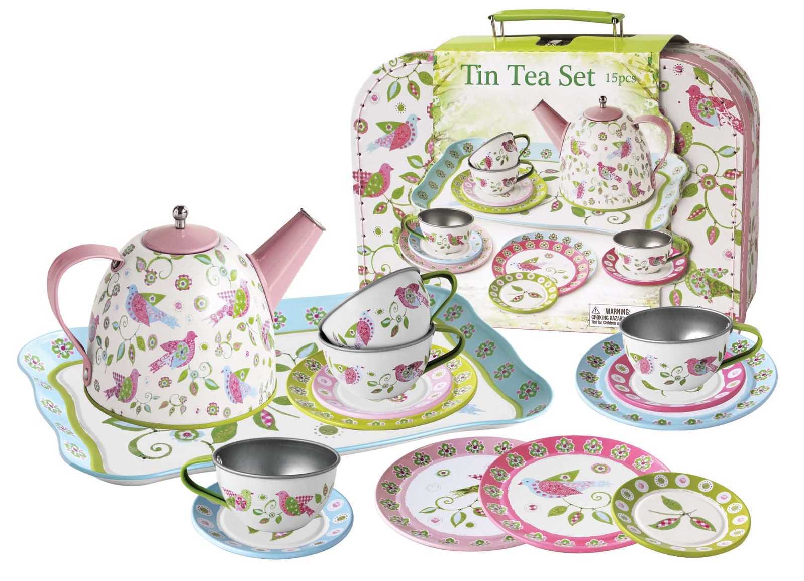 Tin Tea Sets with Carry Case 13 - 15pc