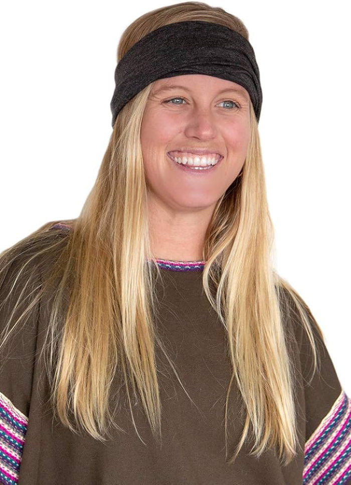 Boho bandeau headband stylish hair wrap for beach and holiday wear in charcoal