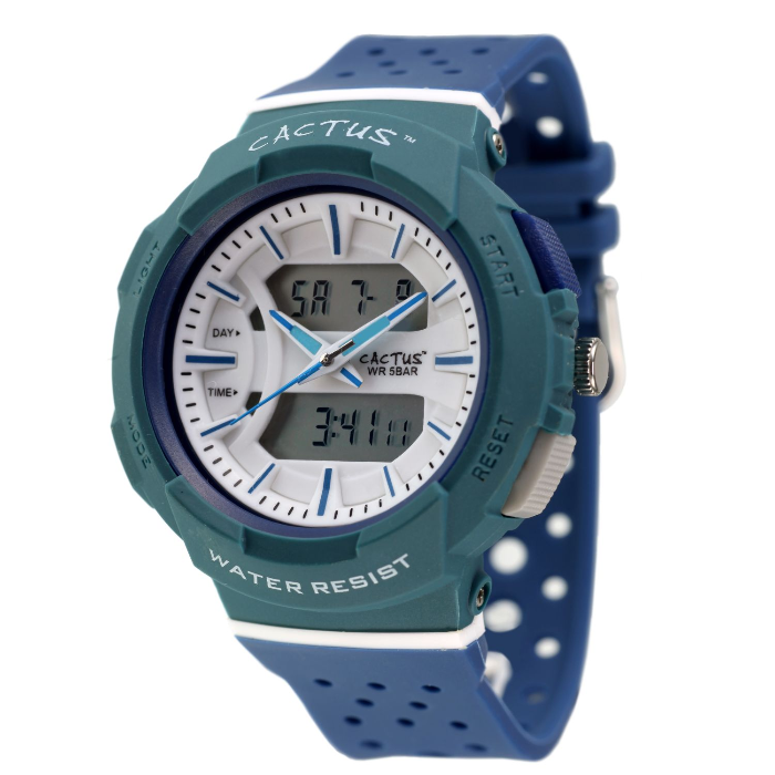 front of cactus combo watch in blue on white background