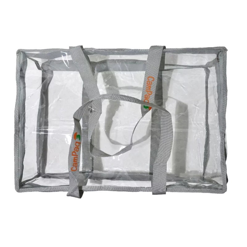 Campaq clear grey storage bag laid flat with reinforced handles for caravan storage — Adventure Awaits