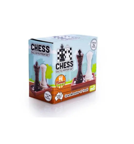 Chess salt and pepper set in colourful gift box with black and white pieces — Adventure Awaits