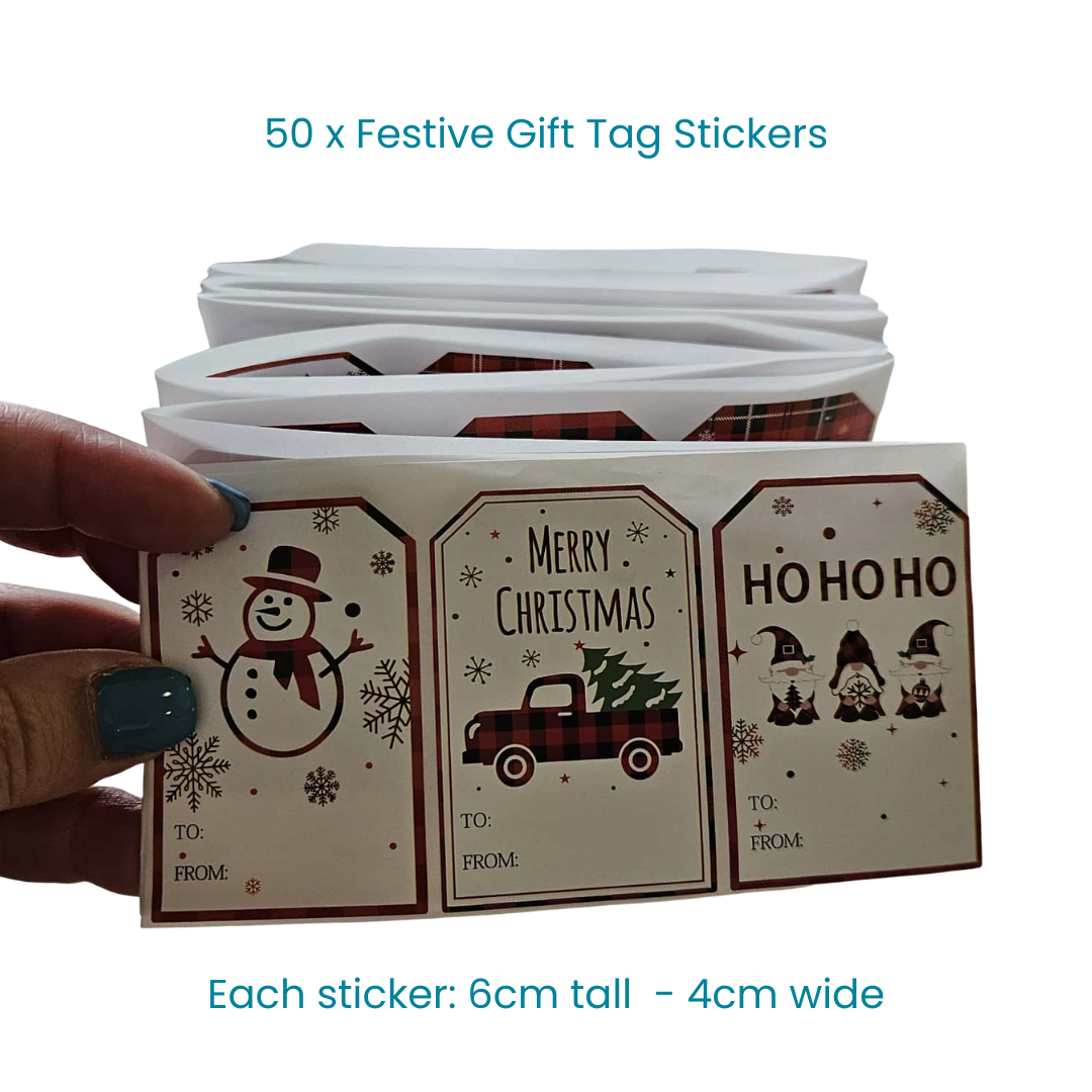 Festive Christmas Gift Tag Stickers | 50 Pack