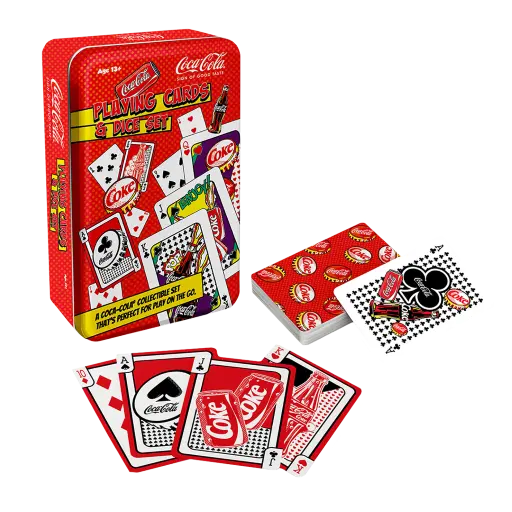 Coca-Cola playing cards in red tin with illustrated card deck — Adventure Awaits