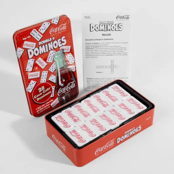 Coca-Cola dominoes game in red tin with rules sheet and packed dominoes — Adventure Awaits