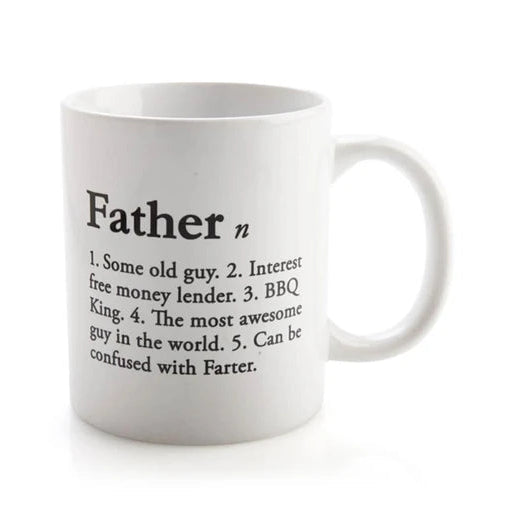 White Father definition mug with funny BBQ King dad wording and classic handle — Adventure Awaits