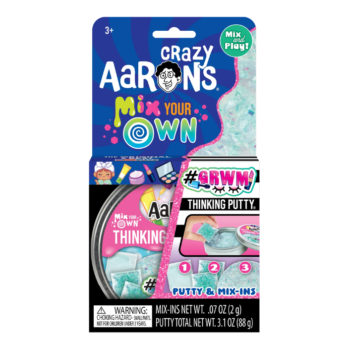Crazy Aaron’s Mix Your Own #GRWM Thinking Putty kit with clear putty and sparkling pastel mix ins