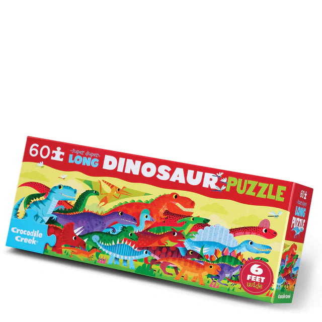 Crocodile Creek long dinosaur puzzle 60 piece kids floor puzzle 6 feet wide, fun travel toy for families Adventure Awaits