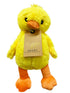 bright yellow duck plush toy with orange beak and feet, featuring a soft cuddly heat and cool pack companion design