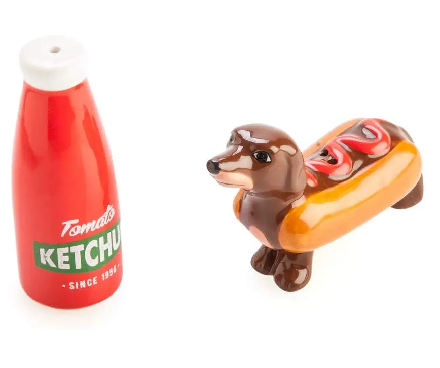 Ketchup bottle and hot dog dachshund novelty salt and pepper shakers — Adventure Awaits