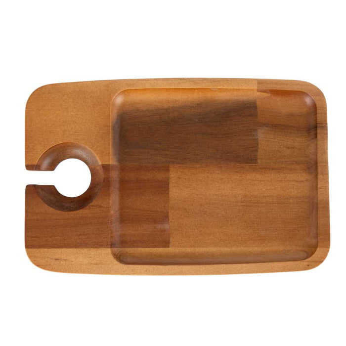 Wooden serving tray with rectangular plate and round wine glass holder — Adventure Awaits