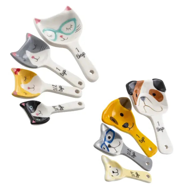 Cat and dog ceramic measuring spoons in cute animal designs — Adventure Awaits