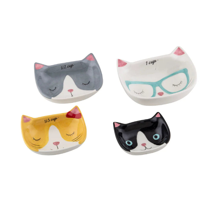 Cat ceramic measuring cups in four cute designs with marked cup sizes — Adventure Awaits