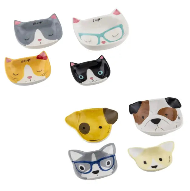 Cat and dog ceramic measuring cups in assorted cute animal designs — Adventure Awaits