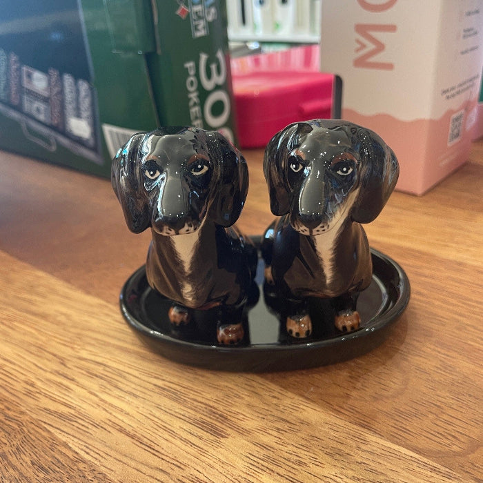 Ceramic dachshund salt and pepper shakers