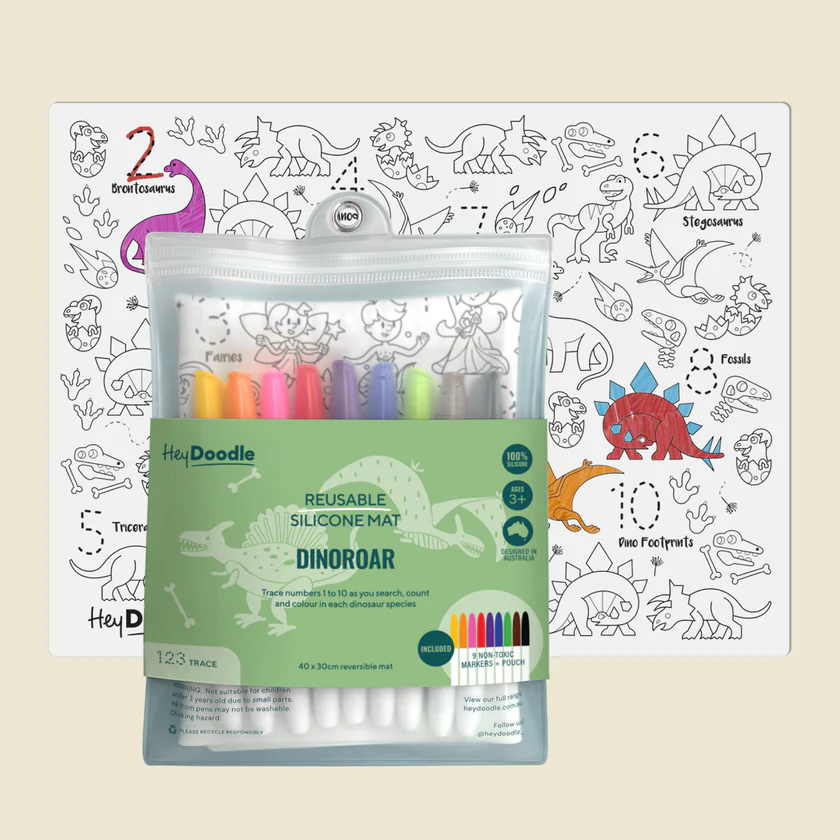 HeyDoodle Classic Silicone Mat | 123 Dino Roar