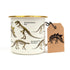 Cream enamel dinosaur mug with skeleton illustrations and gift tag Adventure Awaits