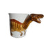 Hand holding a mug with a dinosaur velociraptor