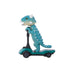 teal anklyosaurus on teal scooter against white background