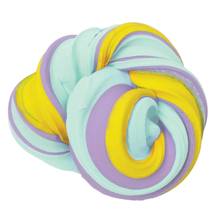 pastel buttery putty swirl in blue purple and yellow, soft stretchy sensory slime for kids play and stress relief Adventure Awaits
