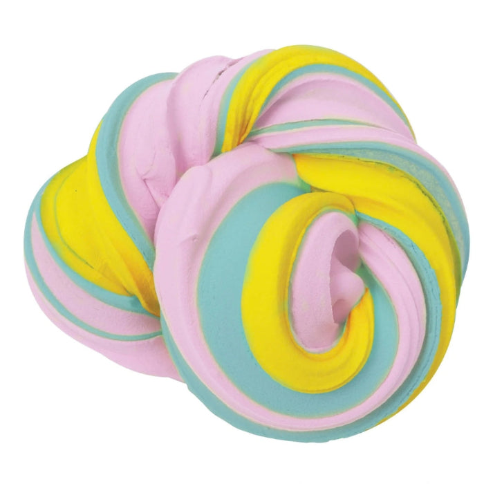 pastel buttery putty swirl in pink blue and yellow, soft stretchy sensory slime for kids play and stress relief Adventure Awaits