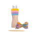 wooden French knitting spool with pastel rainbow top, colourful yarn bundle and needle, beginner kids craft tool for creative knitting play Adventure Awaits