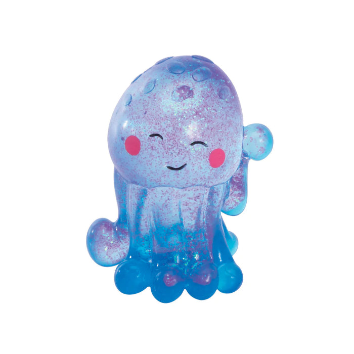 Blue glitter mini octopus squeeze toy with smiling face, soft sensory fidget toy for kids calming play Adventure Awaits