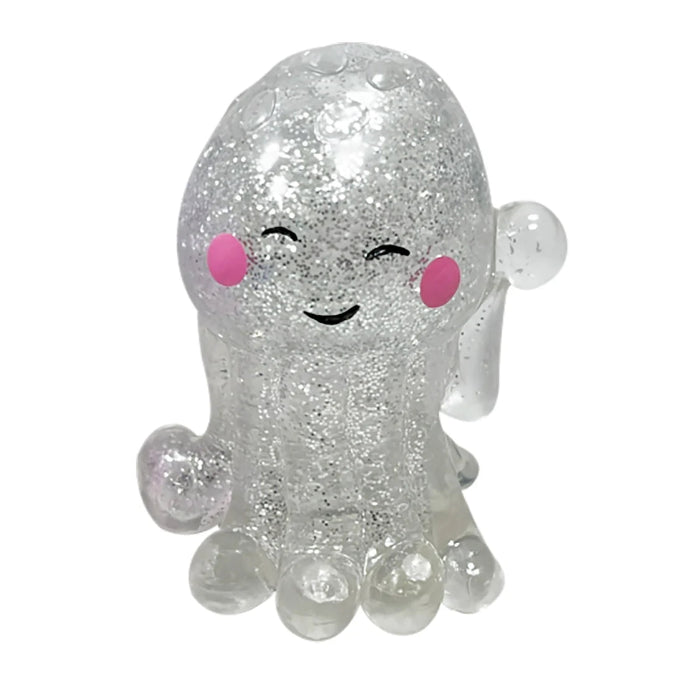 Clear glitter mini octopus squeeze toy with smiling face, soft sensory fidget toy for kids calming play Adventure Awaits