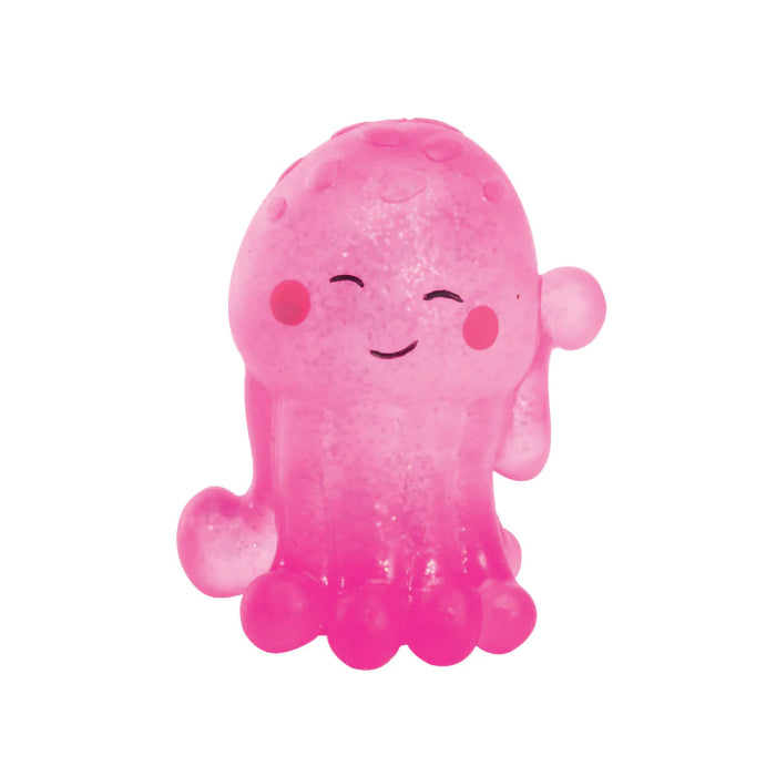 Pink glitter mini octopus squeeze toy with smiling face, soft sensory fidget toy for kids calming play Adventure Awaits