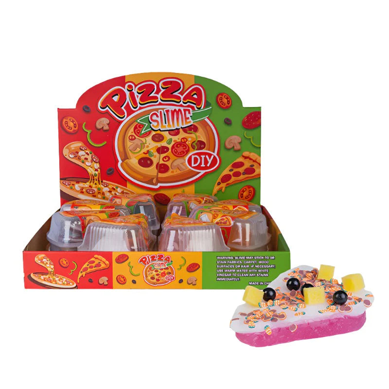 Pizza Slime DIY sensory toy display with pretend toppings for kids play — Adventure Awaits