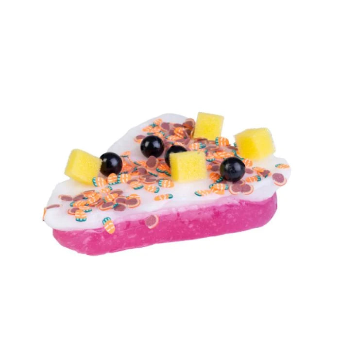 Pizza Slime DIY slice with pink slime, foam toppings and sprinkles for sensory play — Adventure Awaits