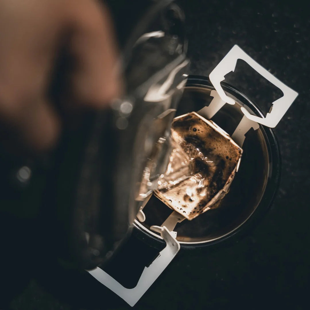 Hot water poured into Dog & Gun drip bag coffee from above — Adventure Awaits