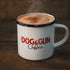 Steaming Dog & Gun hot chocolate in white enamel camp mug — Adventure Awaits