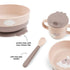 Baby feeding set with suction bowl, spoon and handled cup with lid, highlighting easy grip handle and suction base for mess free meals Adventure Awaits