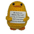 handmade crochet duck plush toy holding a humorous sign about not knowing where the ducks are
